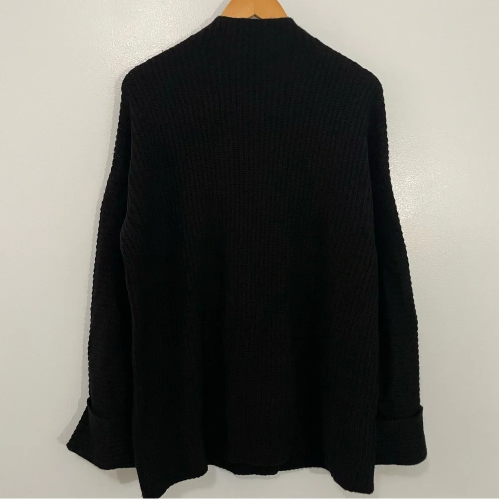 Athleta Black Merino Wool Cashmere Cowl Neck Split Front Sweater Oversized M - Picture 6 of 16